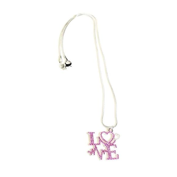 Pink Crystal LOVE Pendant on 925 Silver Chain - Picture 2 of 3